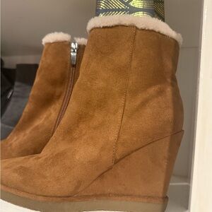 Nine West Brown Wedge Suede Ankle Boots